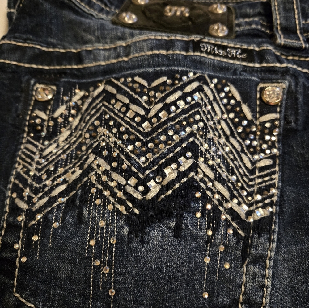 Miss Me Dark Blue Jeans with Silver Embellishments